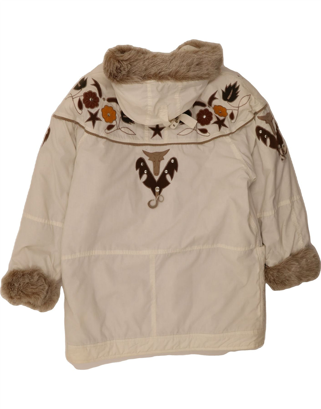 NO PROBLEM Womens Hooded Windbreaker Coat UK 18 XL  Off White Floral Vintage No Problem and Second-Hand No Problem from Messina Hembry 