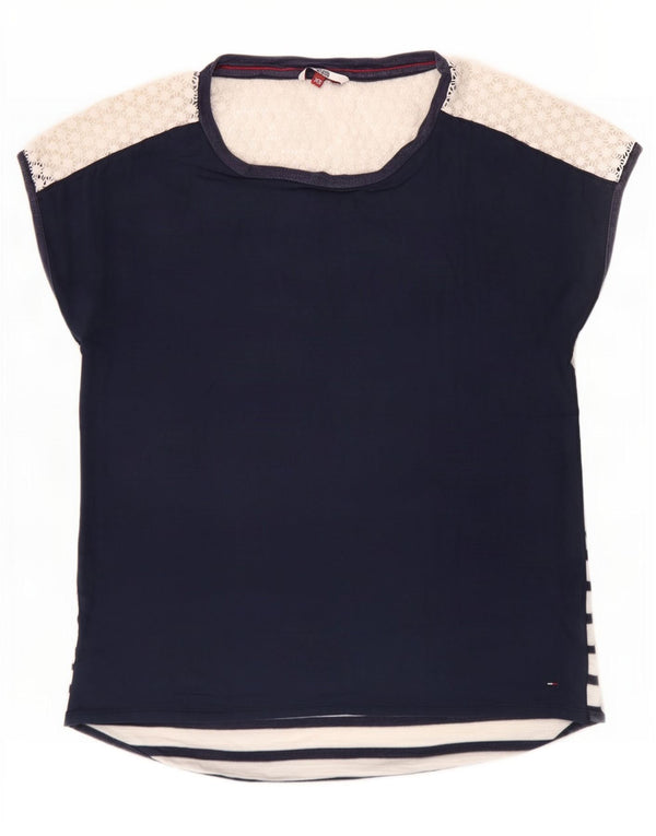 Tommy Hilfiger Womens Blouse Top UK 6 XS Navy Blue Colourblock Viscose