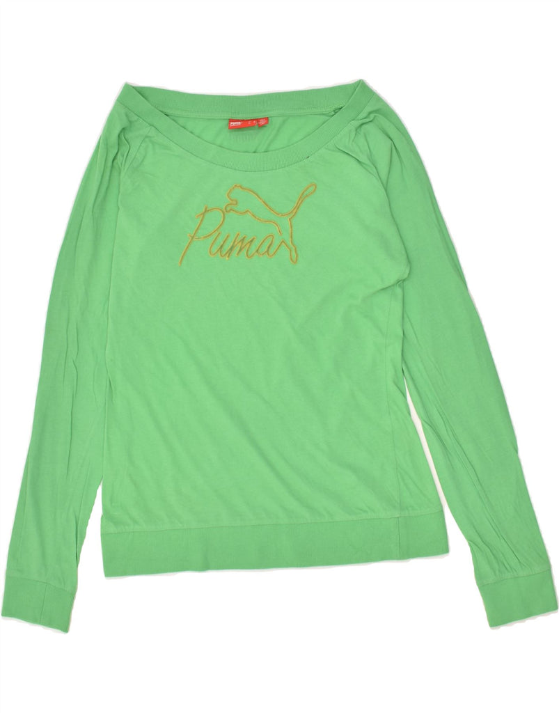 PUMA Womens Graphic Top Long Sleeve UK 16 Large Green Cotton | Vintage Puma | Thrift | Second-Hand Puma | Used Clothing | Messina Hembry 