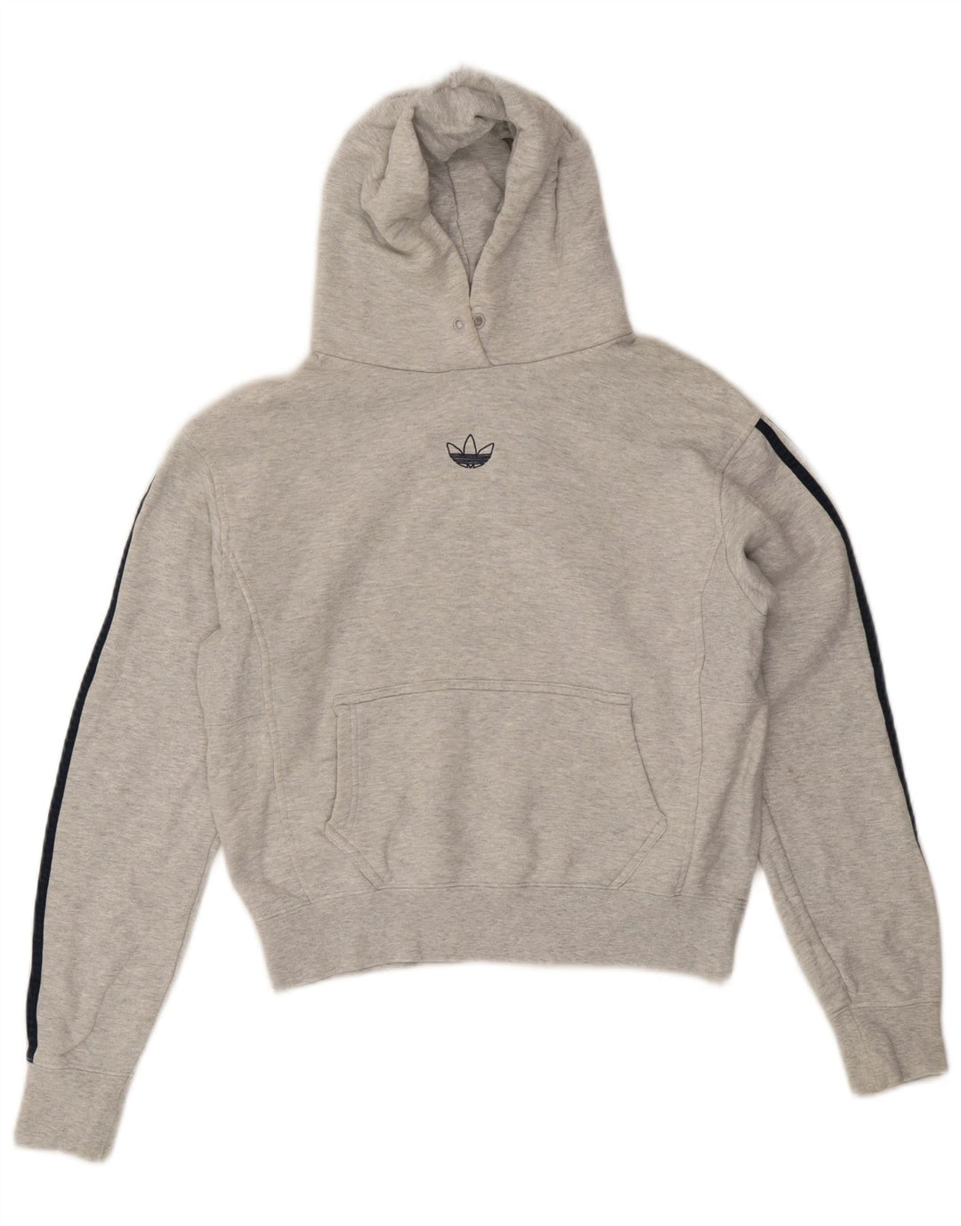 Adidas Womens Crop Hoodie Jumper UK 14 Medium Grey Cotton