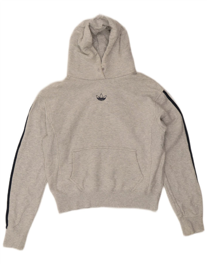 Adidas Womens Crop Hoodie Jumper UK 14 Medium Grey Cotton