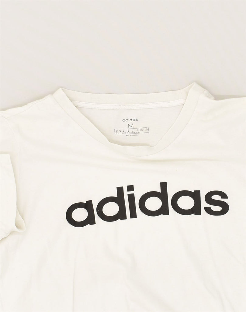 ADIDAS Womens Graphic T-Shirt Top UK 12-14 Medium White Cotton | Vintage Adidas | Thrift | Second-Hand Adidas | Used Clothing | Messina Hembry 