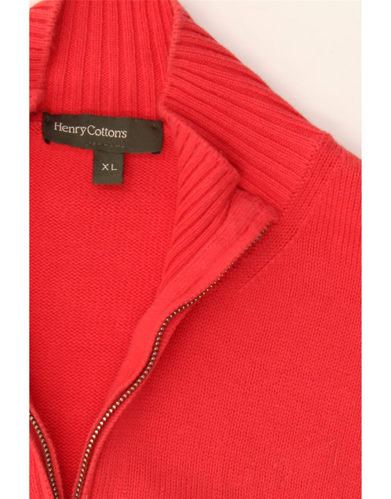 HENRY COTTONS Mens Zip Neck Jumper Sweater XL Red Cotton Vintage Henry Cottons and Second-Hand Henry Cottons from Messina Hembry 