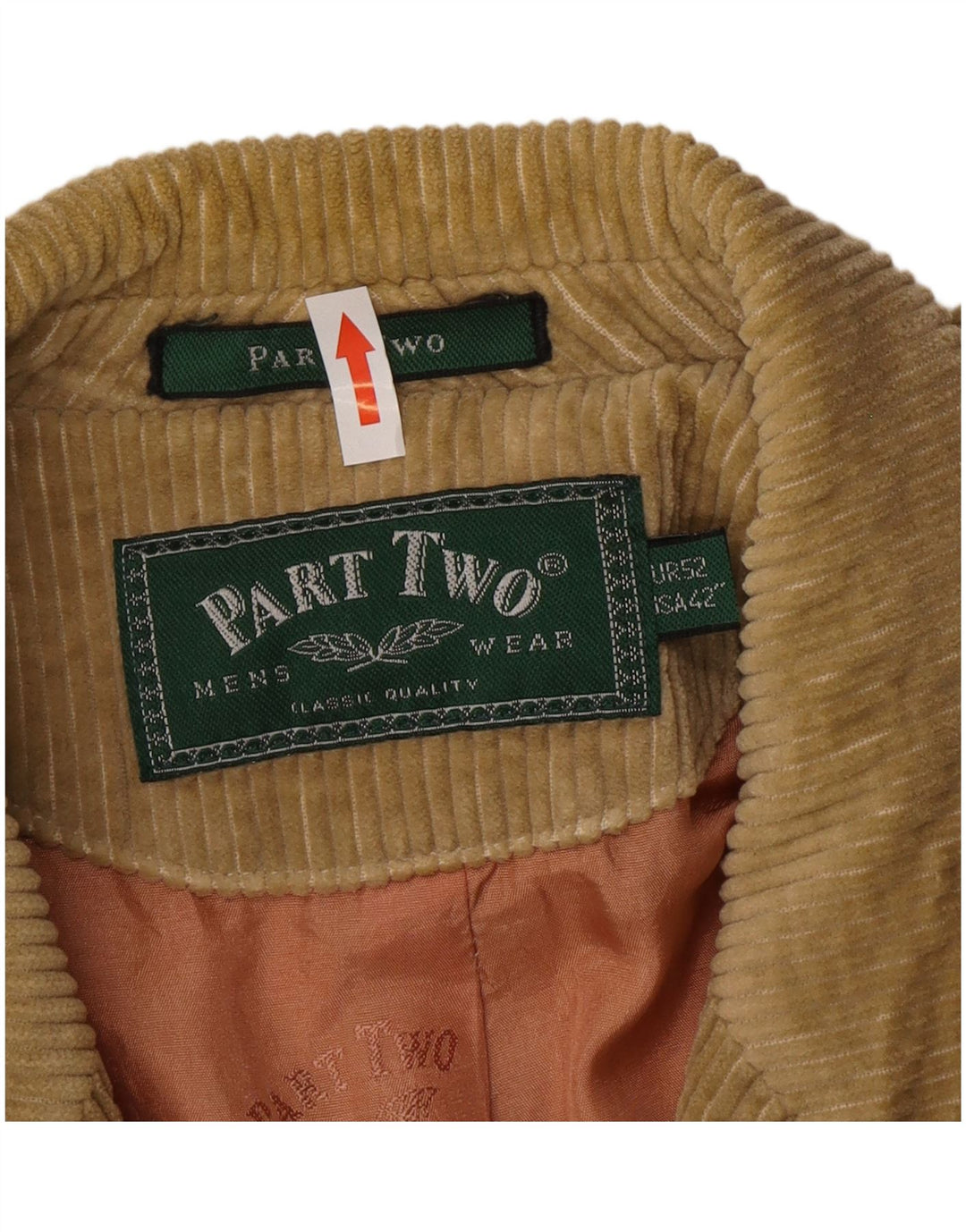 Part Two Mens Corduroy 3 Button Blazer Jacket US 42 XL Beige Cotton