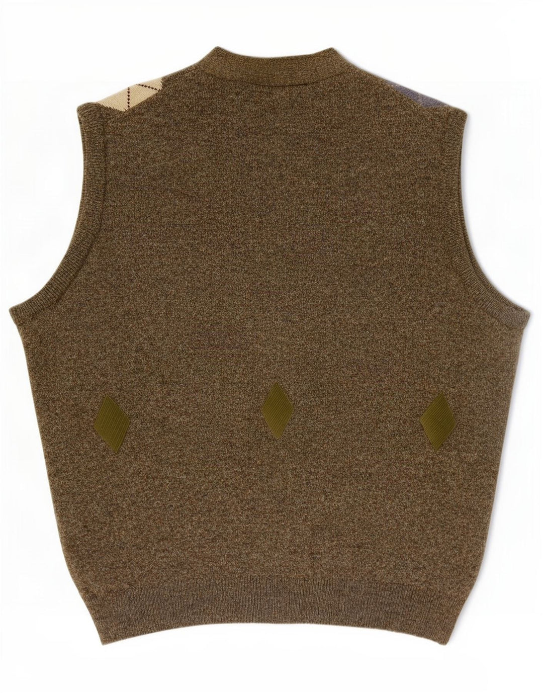 Kerry Mens Classics Sleeveless Cardigan Sweater XL Khaki Argyle/Diamond
