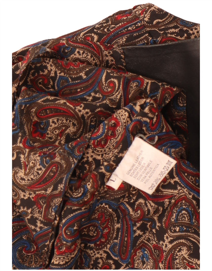 Vintage Mens Leather Waistcoat Large Black Paisley Leather