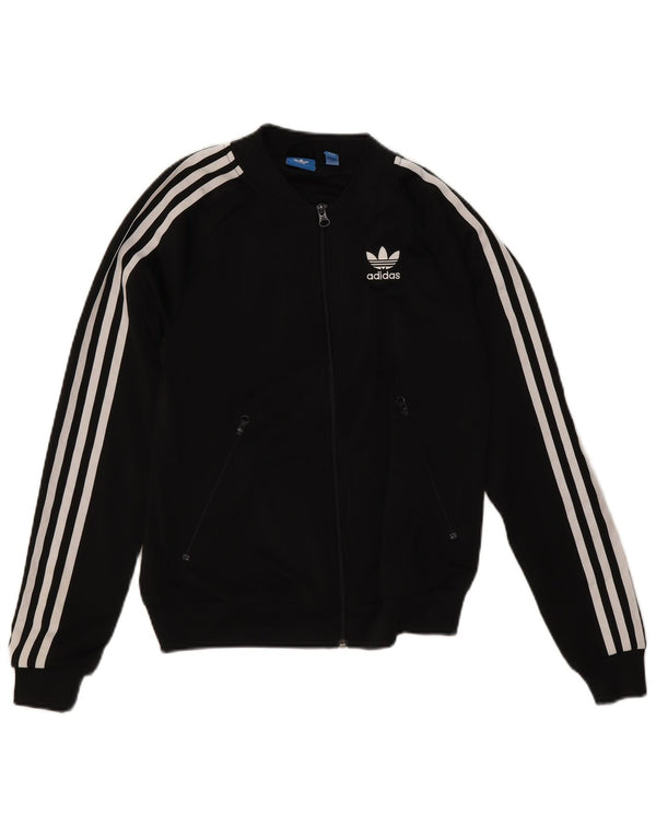 Adidas Womens Graphic Tracksuit Top Jacket UK 6 XS Black Polyester