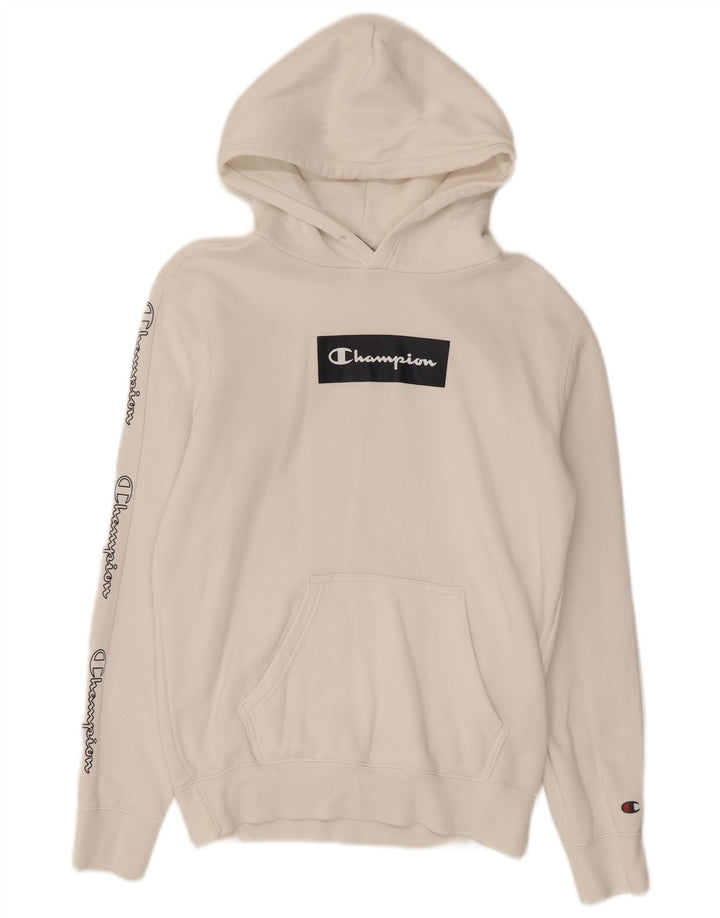 CHAMPION Mens Graphic Hoodie Jumper Small White Cotton