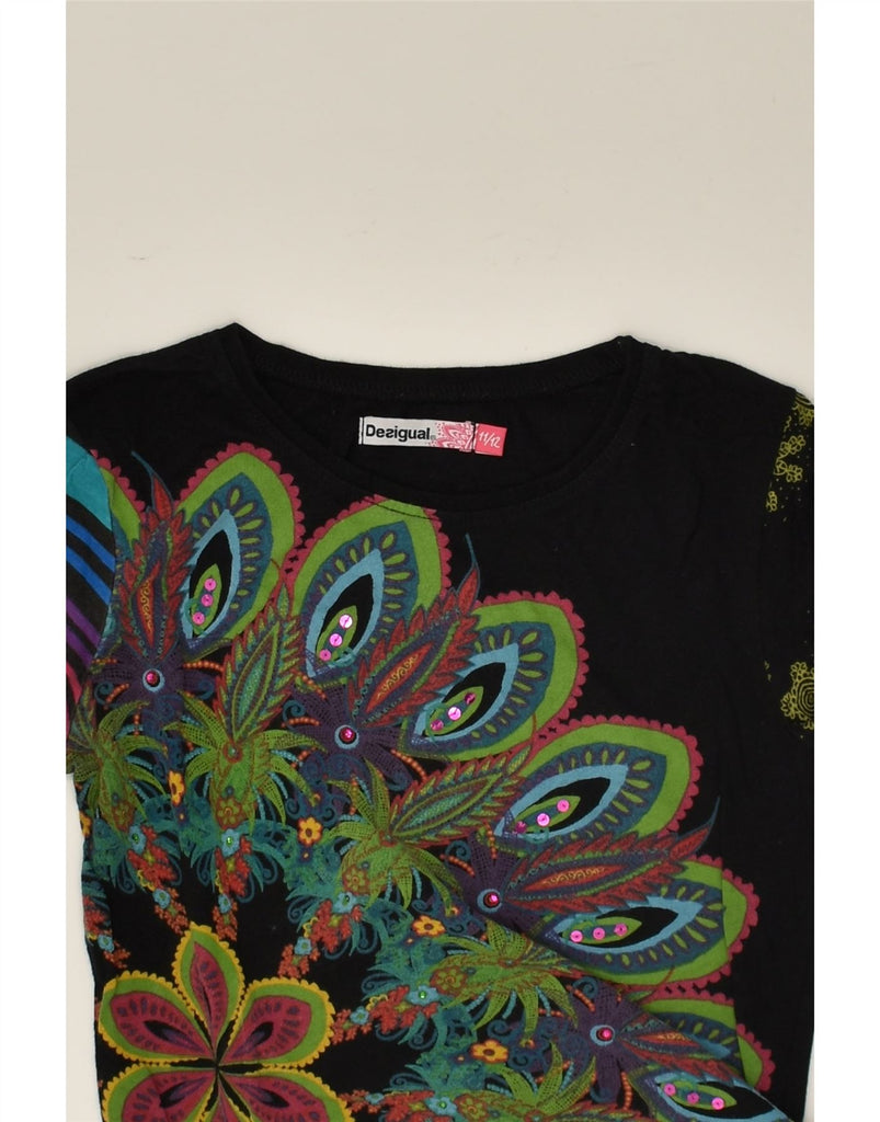 DESIGUAL Girls Graphic Top Long Sleeve 11-12 Years Black Floral | Vintage Desigual | Thrift | Second-Hand Desigual | Used Clothing | Messina Hembry 