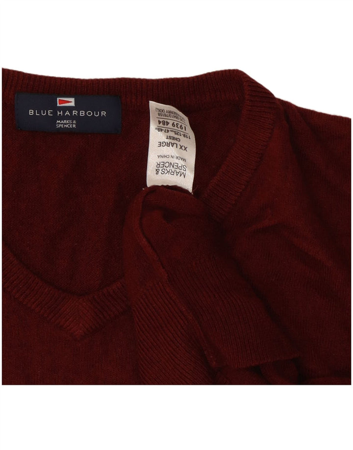 Marks & Spencer Mens Blue Harbour V-Neck Jumper Sweater 2XL Burgundy