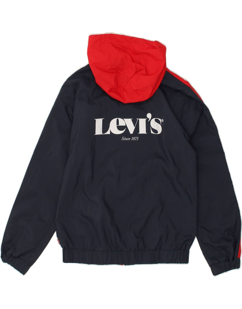 LEVI'S Boys Graphic Hooded Rain Jacket 13-14 Years Navy Blue Colourblock | Vintage Levi's | Thrift | Second-Hand Levi's | Used Clothing | Messina Hembry 