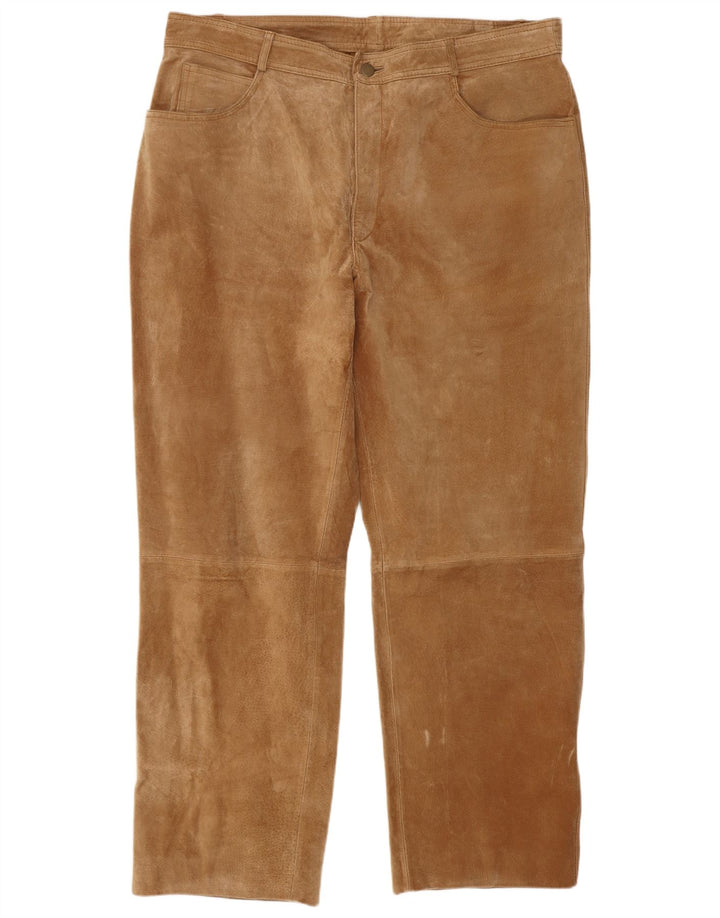 JCC Mens Straight Suede Trousers W40 L30 Beige Leather