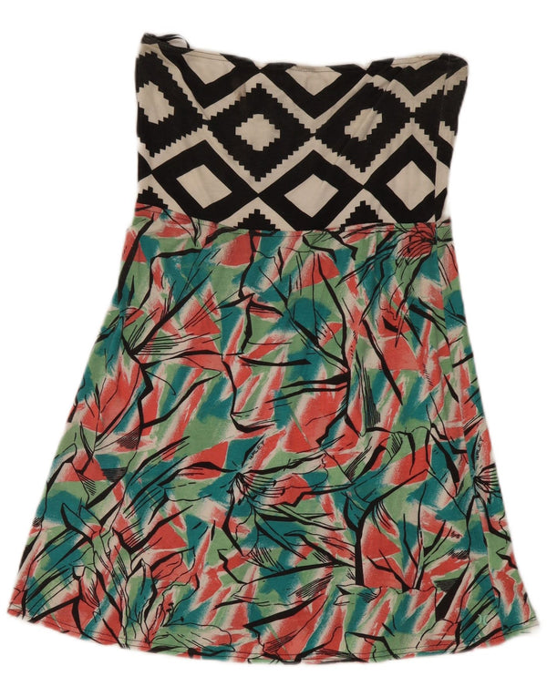 Hurley Womens Strapless Dress UK 14 Large Multicoloured Geometric Cotton