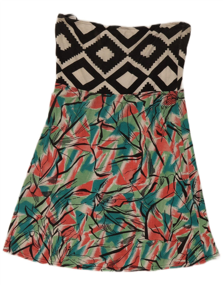 Hurley Womens Strapless Dress UK 14 Large Multicoloured Geometric Cotton