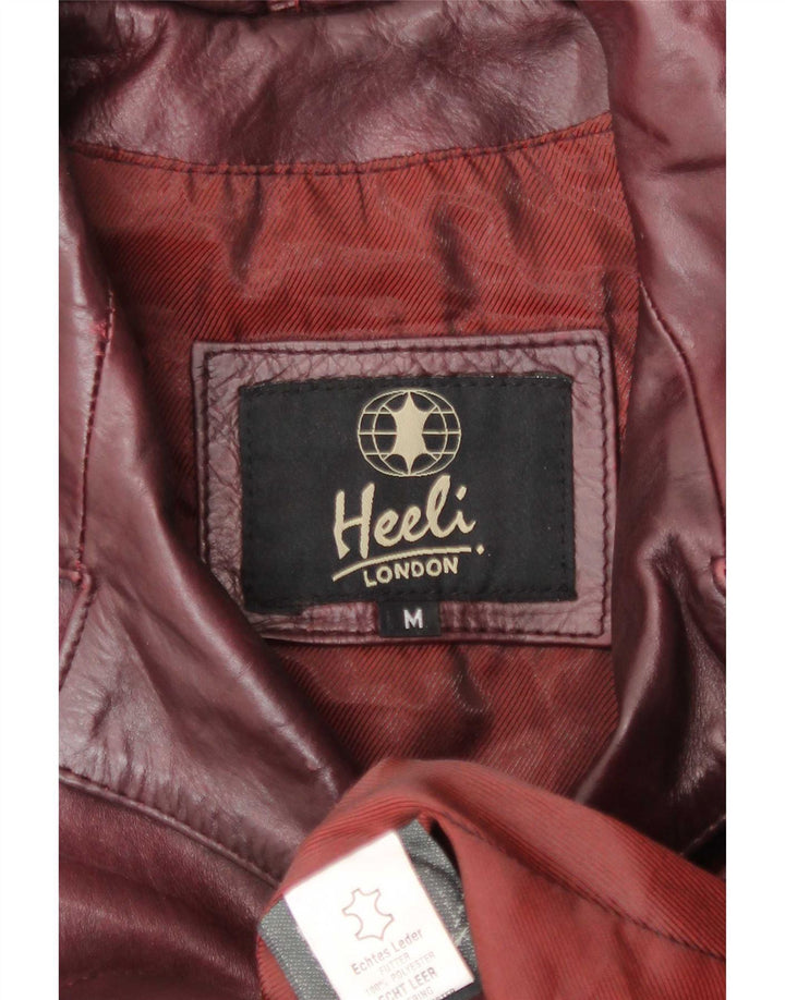 Heeli Womens Leather Coat UK 12 Medium Burgundy