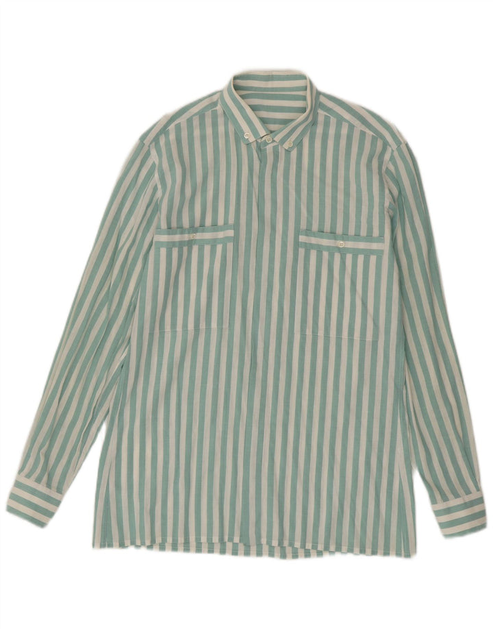 Vintage Mens Shirt Medium Green Striped