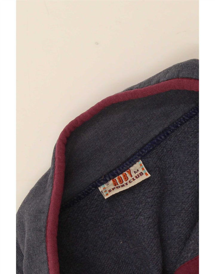 Roby Mens Button Neck Sweatshirt Jumper Medium Navy Blue Colourblock Cotton