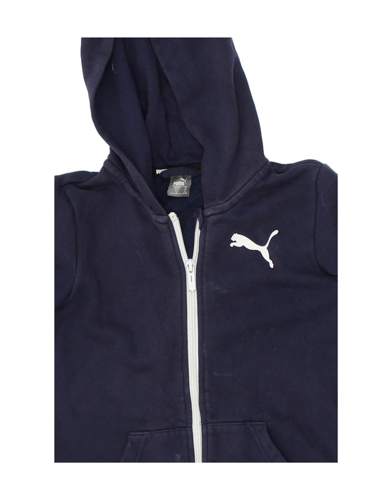 PUMA Boys Graphic Zip Hoodie Sweater 9-10 Years Navy Blue Cotton | Vintage Puma | Thrift | Second-Hand Puma | Used Clothing | Messina Hembry 