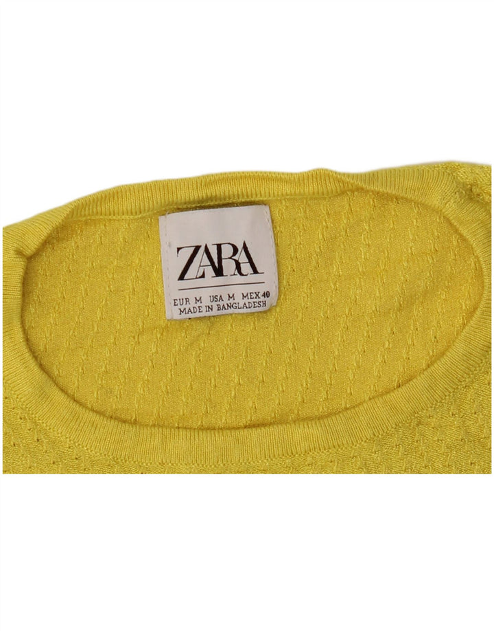 Zara Womens Crew Neck Jumper Sweater UK 12 Medium Yellow