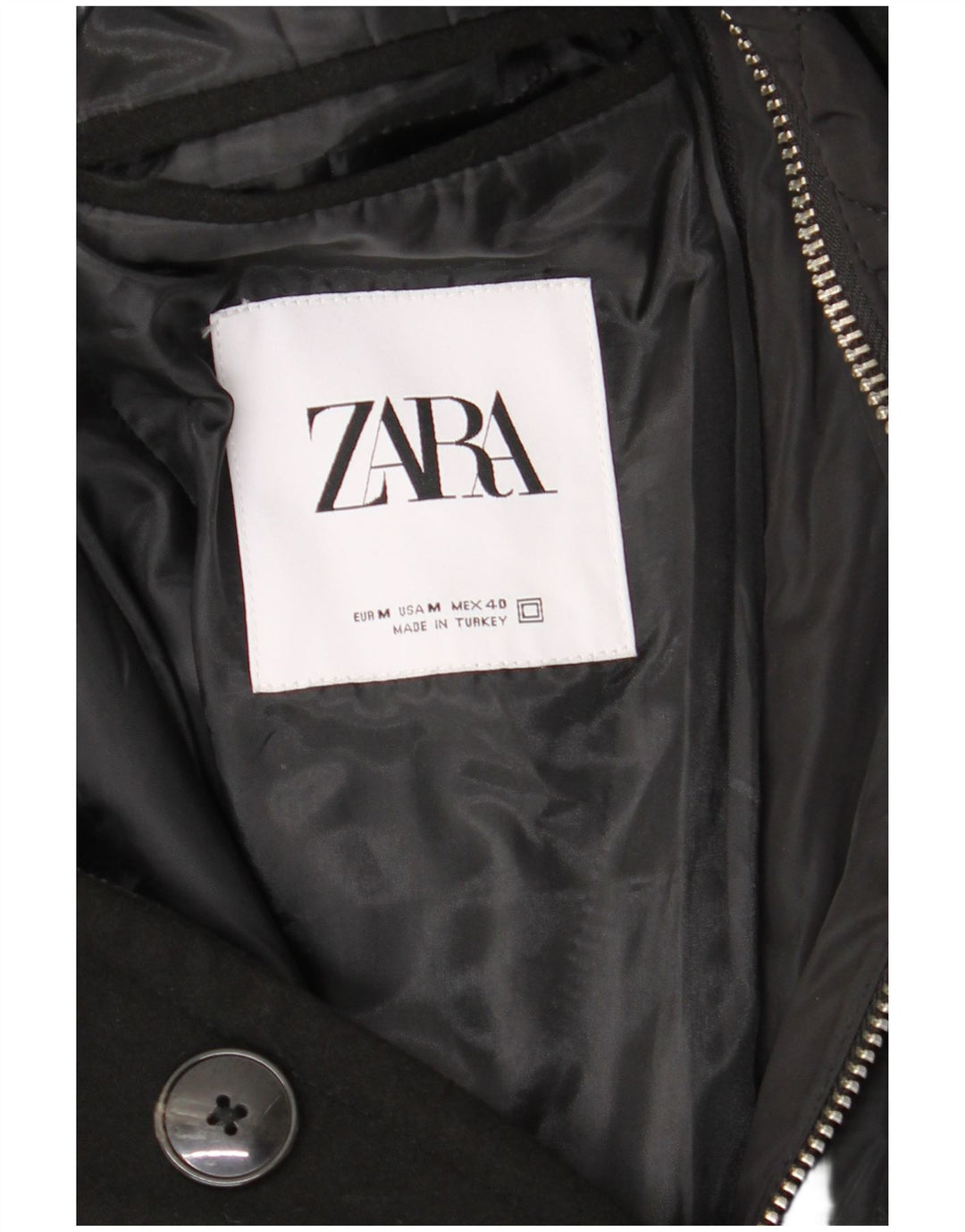 Zara Mens Overcoat UK 38 Medium Black Polyester