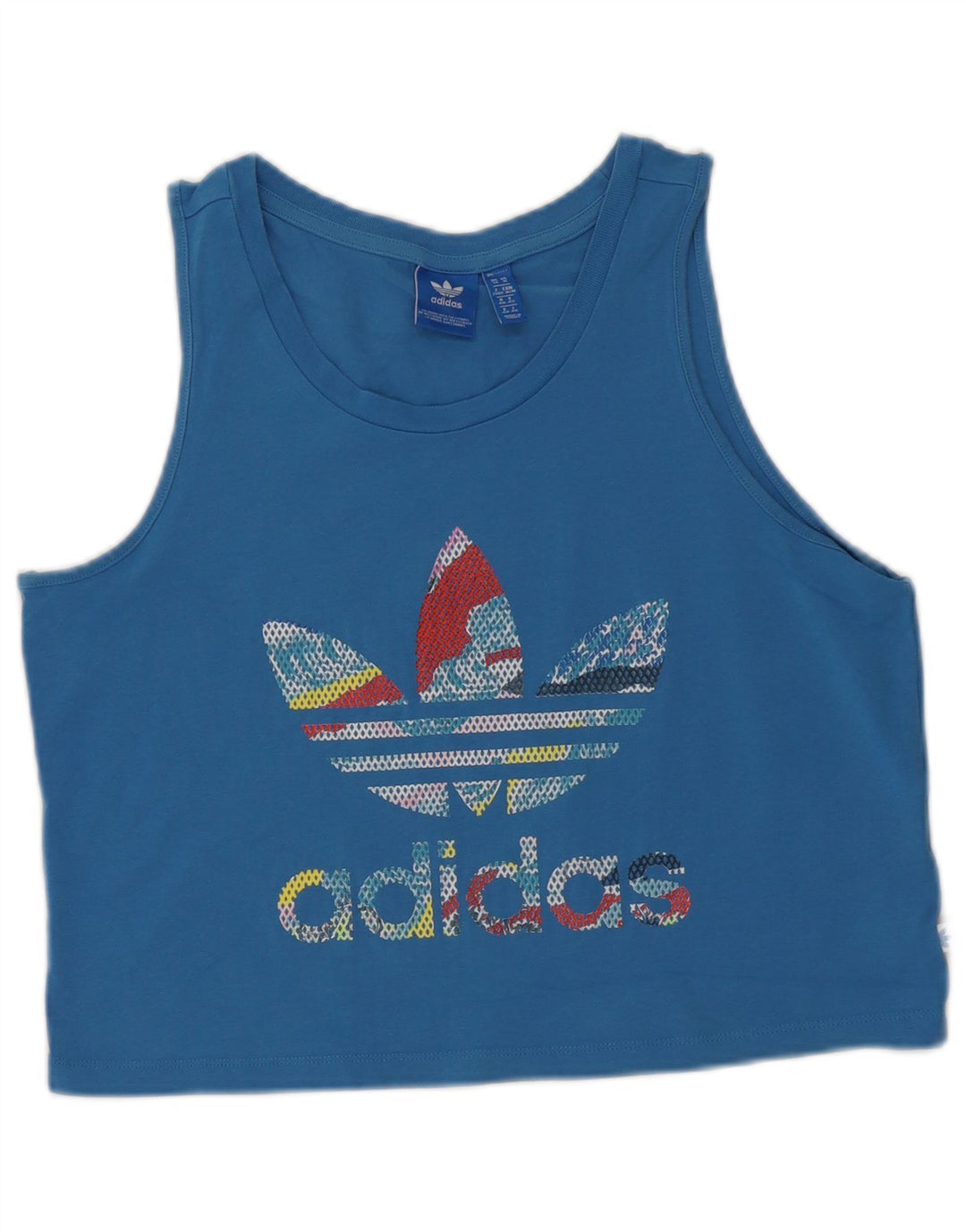 Adidas Womens Crop Graphic Vest Top UK 14 Medium Blue Cotton