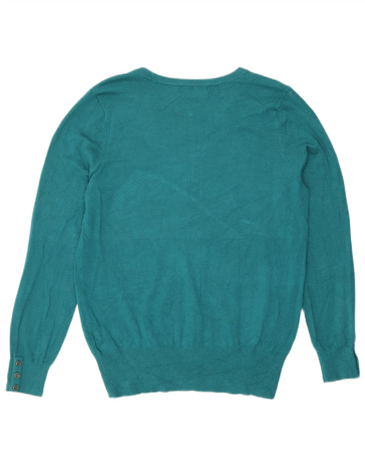 Marks & Spencer Womens V-Neck Jumper Sweater UK 16 Large  Turquoise Viscose