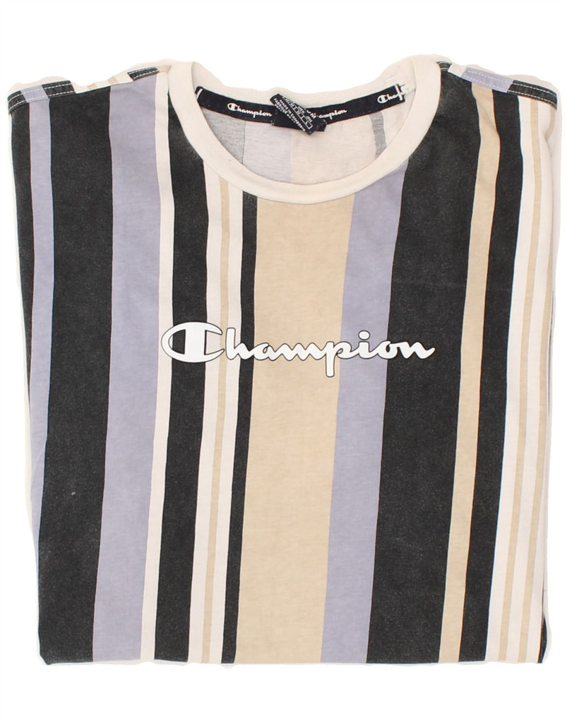 CHAMPION Mens Graphic T-Shirt Top Medium Multicoloured Striped | Vintage Champion | Thrift | Second-Hand Champion | Used Clothing | Messina Hembry 