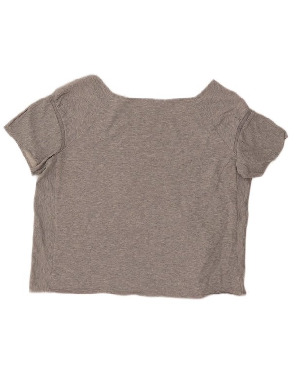 Adidas Womens Crop Oversized Graphic T-Shirt Top UK 16 Large Grey Flecked