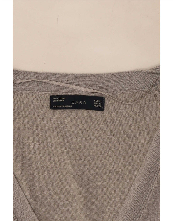 Zara Womens Cardigan Sweater UK 12 Medium Grey Flecked Cotton