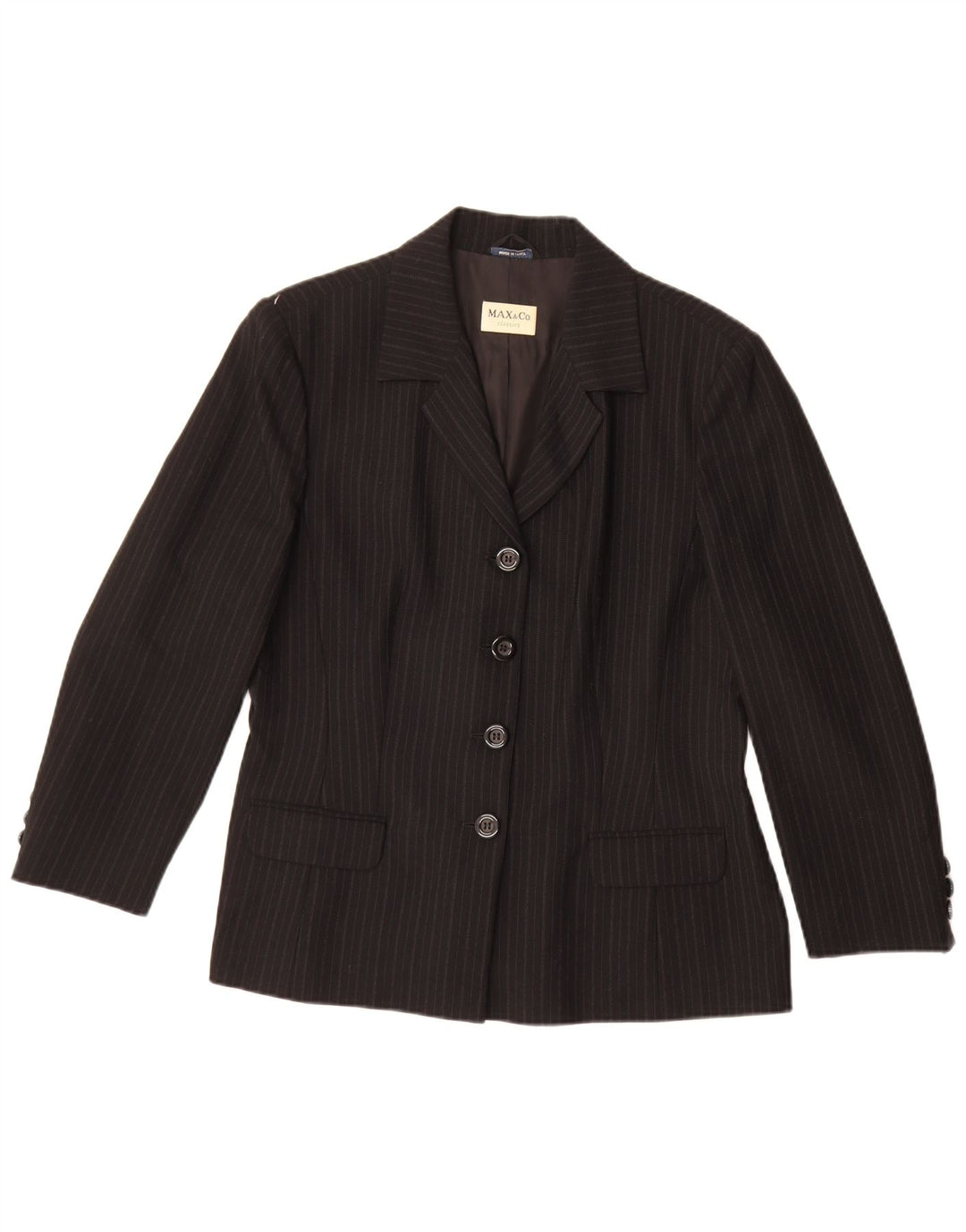 Max & Co. Womens 4 Button Blazer Jacket UK 16 Large Black Striped Wool