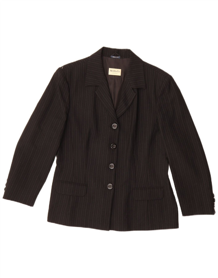 Max & Co. Womens 4 Button Blazer Jacket UK 16 Large Black Striped Wool