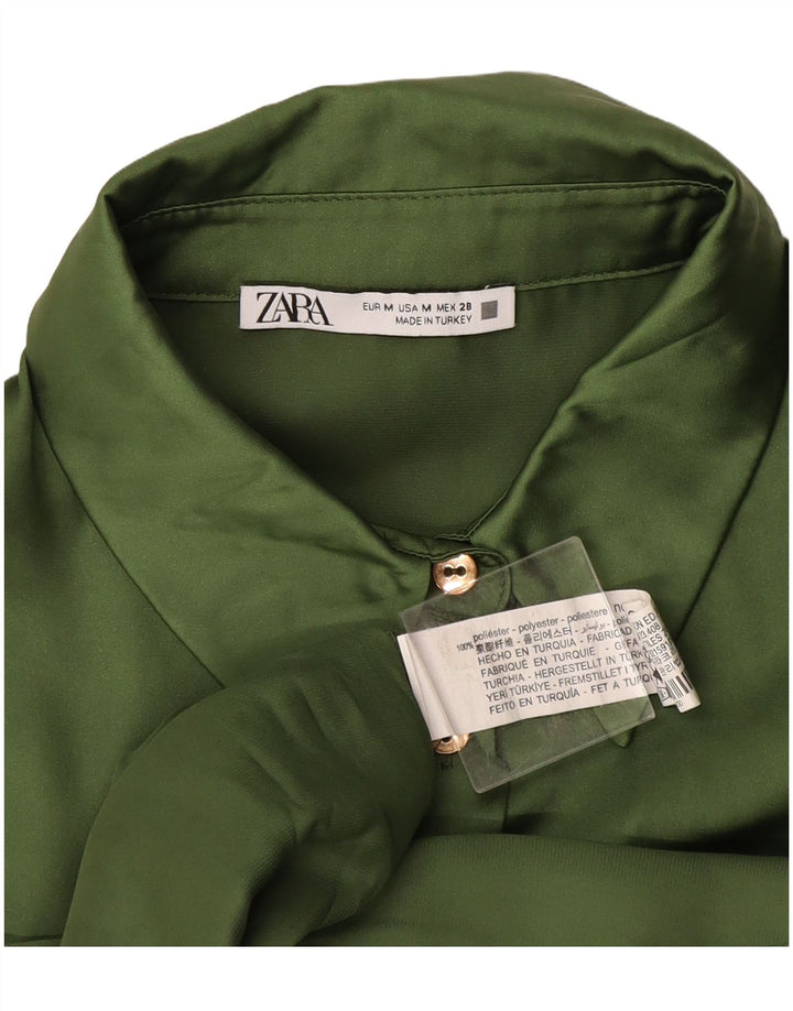Zara Womens Shirt Dress UK 14 Medium Green Polyester