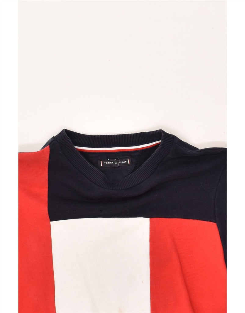 TOMMY HILFIGER Boys Sweatshirt Jumper 11-12 Years Red Colourblock Cotton | Vintage Tommy Hilfiger | Thrift | Second-Hand Tommy Hilfiger | Used Clothing | Messina Hembry 