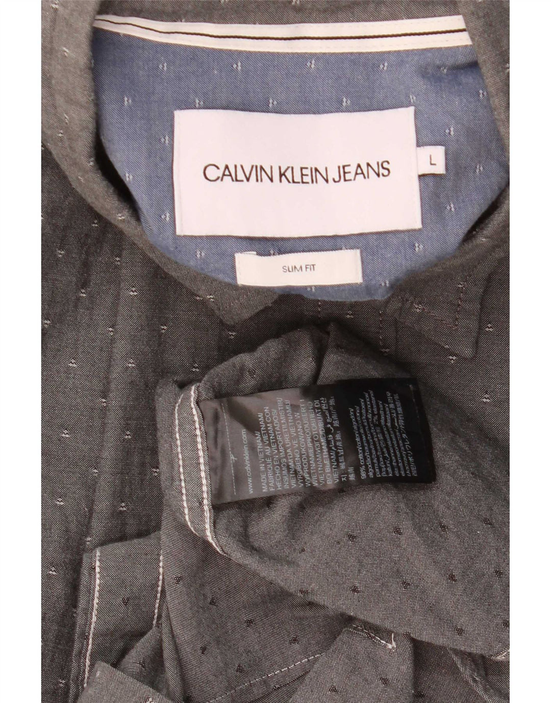 Calvin Klein Mens Slim Fit Shirt Large Grey Spotted Cotton