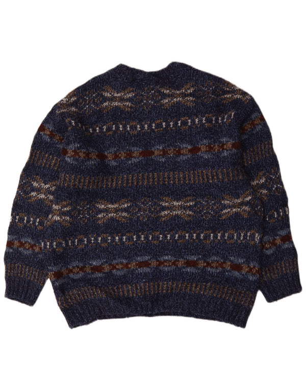 Marks & Spencer Mens Crew Neck Jumper Sweater Large Navy Blue Fair Isle