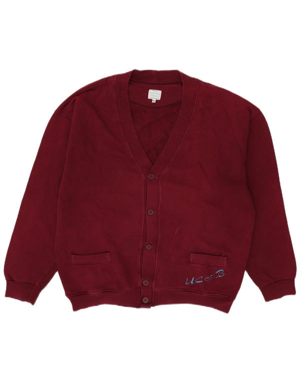 Benetton Mens Cardigan Sweater XL Burgundy Cotton