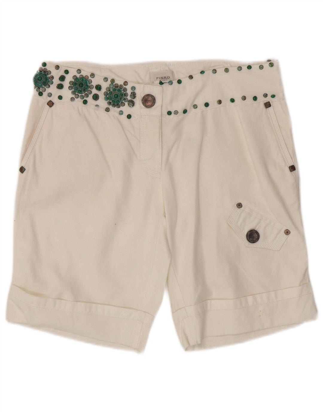 PINKO Womens Cargo Shorts UK 12 Medium W32  White Cotton