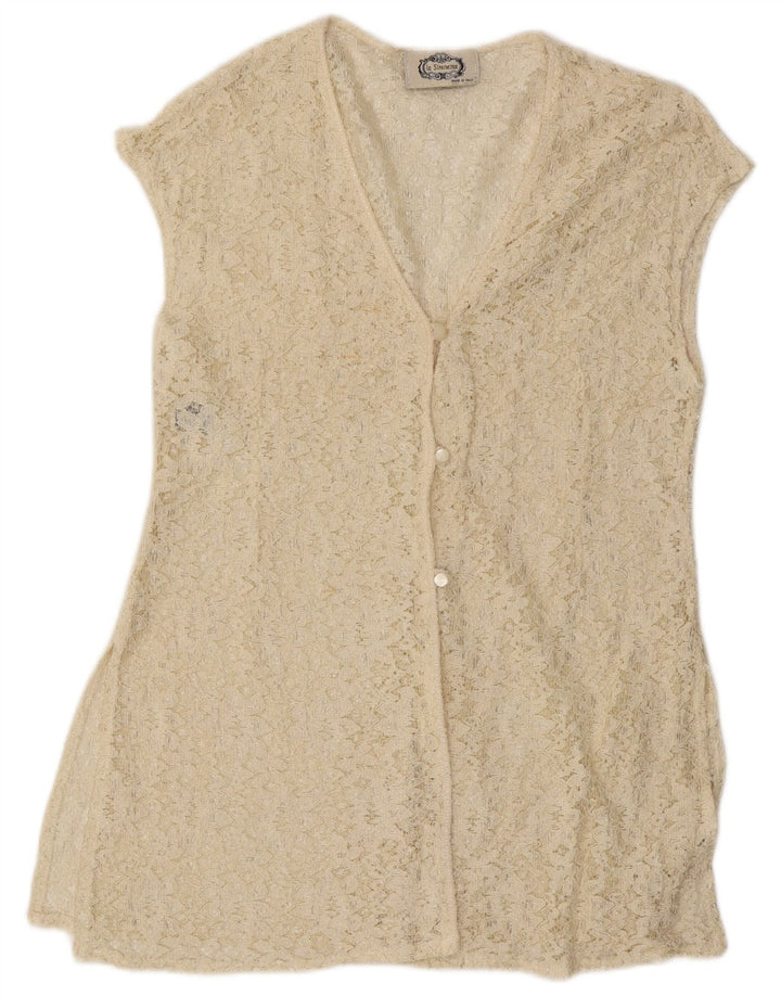 LA SIRENETTA Womens Sleeveless Shirt Blouse UK 14 Medium Off White Viscose