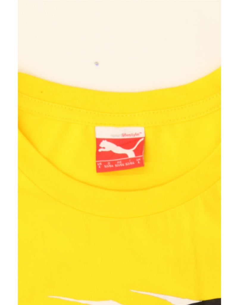 PUMA Mens Graphic T-Shirt Top Large Yellow Cotton Vintage Puma and Second-Hand Puma from Messina Hembry 