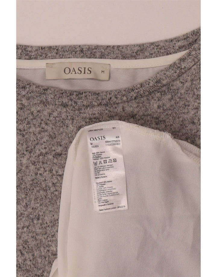 Oasis Womens Top Long Sleeve UK 14 Medium Grey Colourblock Viscose