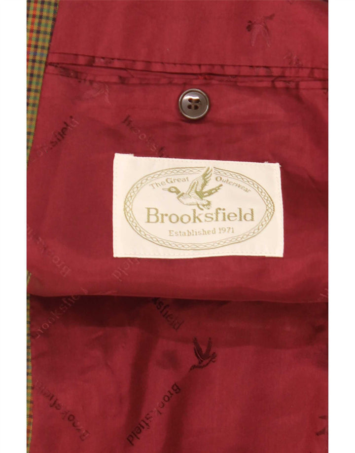 Brooksfield Mens 2 Button Blazer Jacket IT 52 XL Green Gingham Wool