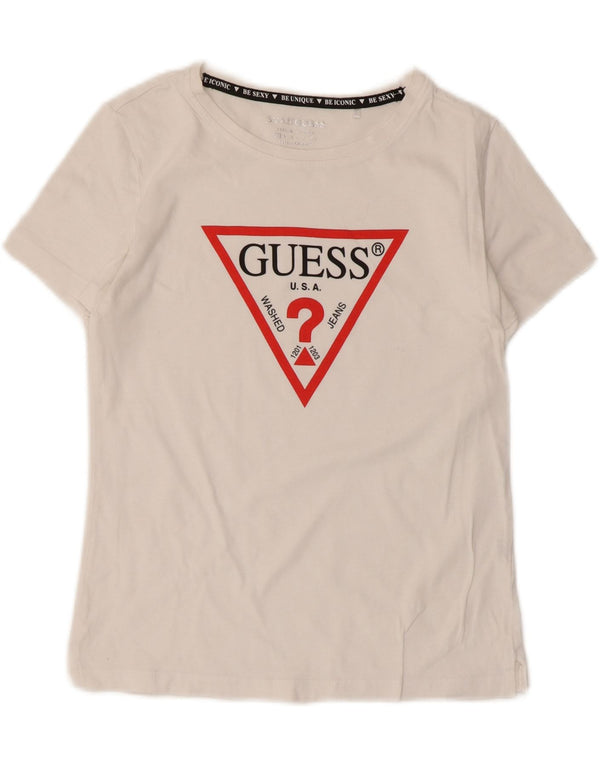 Guess Womens Graphic T-Shirt Top UK 6 XS White Cotton
