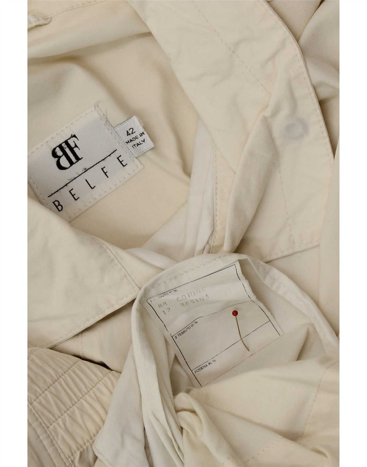 Belfe Womens Short Trench Coat IT 42 Medium Off White Cotton