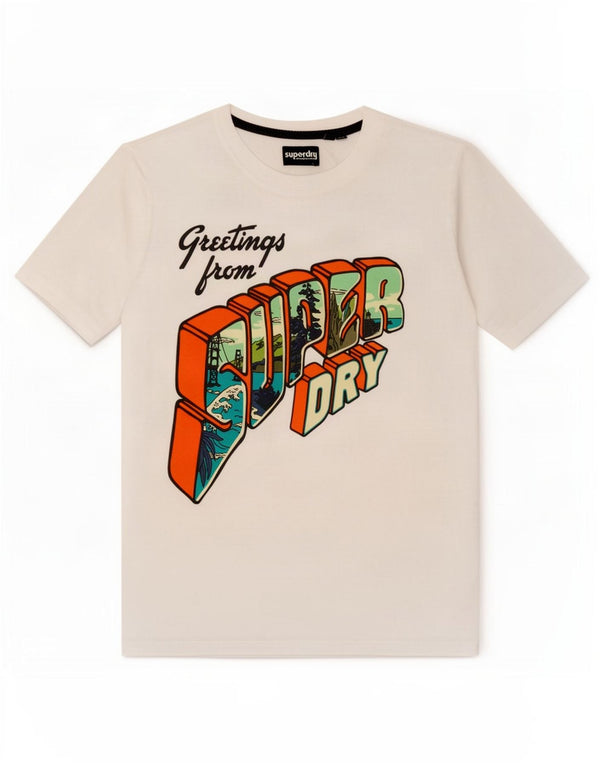 Superdry Womens Graphic T-Shirt Top UK 12 Medium White Cotton