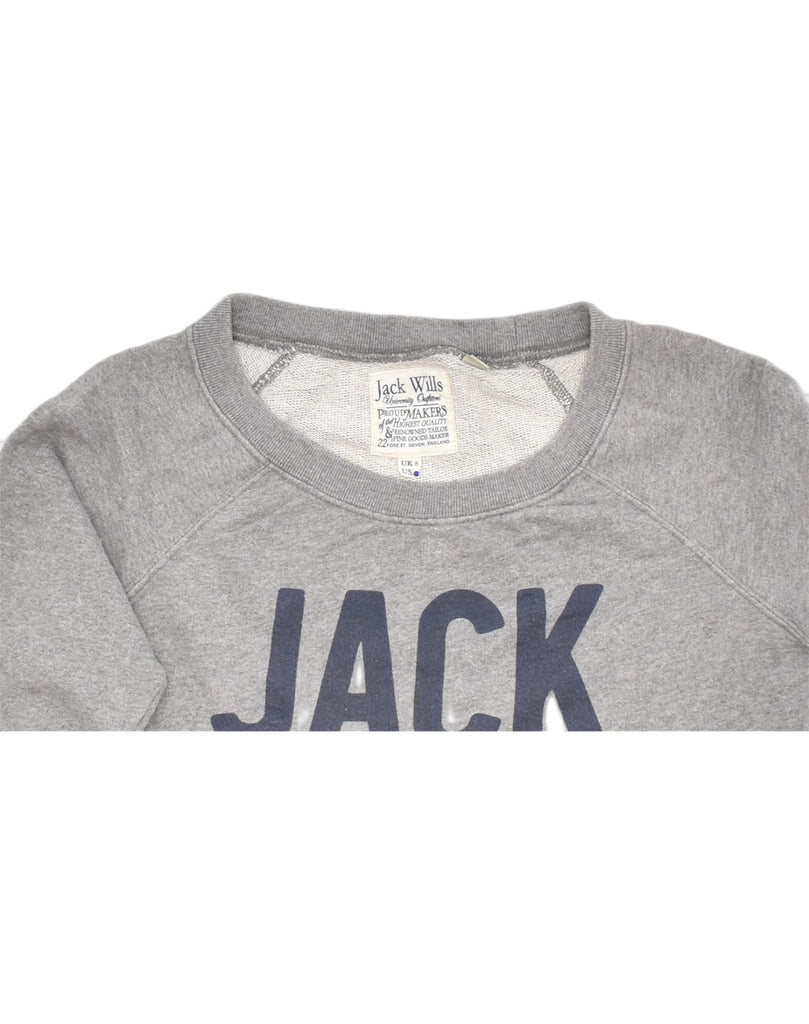 JACK WILLS Womens Graphic Sweatshirt Jumper UK 8 Small Grey Cotton Sports | Vintage | Thrift | Second-Hand | Used Clothing | Messina Hembry 