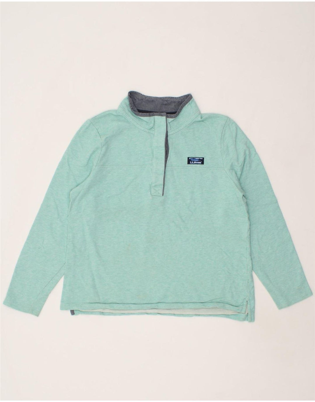 L.L.BEAN Womens Button Neck Sweatshirt Jumper UK 16 Large Turquoise Cotton Vintage L.L.Bean and Second-Hand L.L.Bean from Messina Hembry 