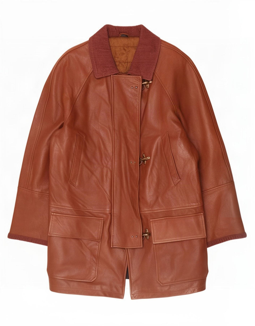 Giamax Womens Duffle Leather Coat IT 50 2XL Brown