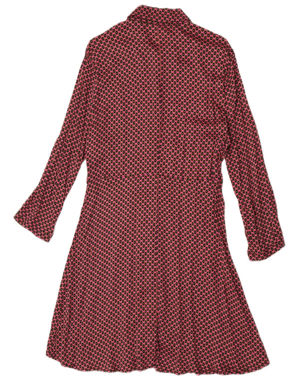 Benetton Womens Long Sleeve Shirt Dress UK 14 Large Red Geometric Viscose