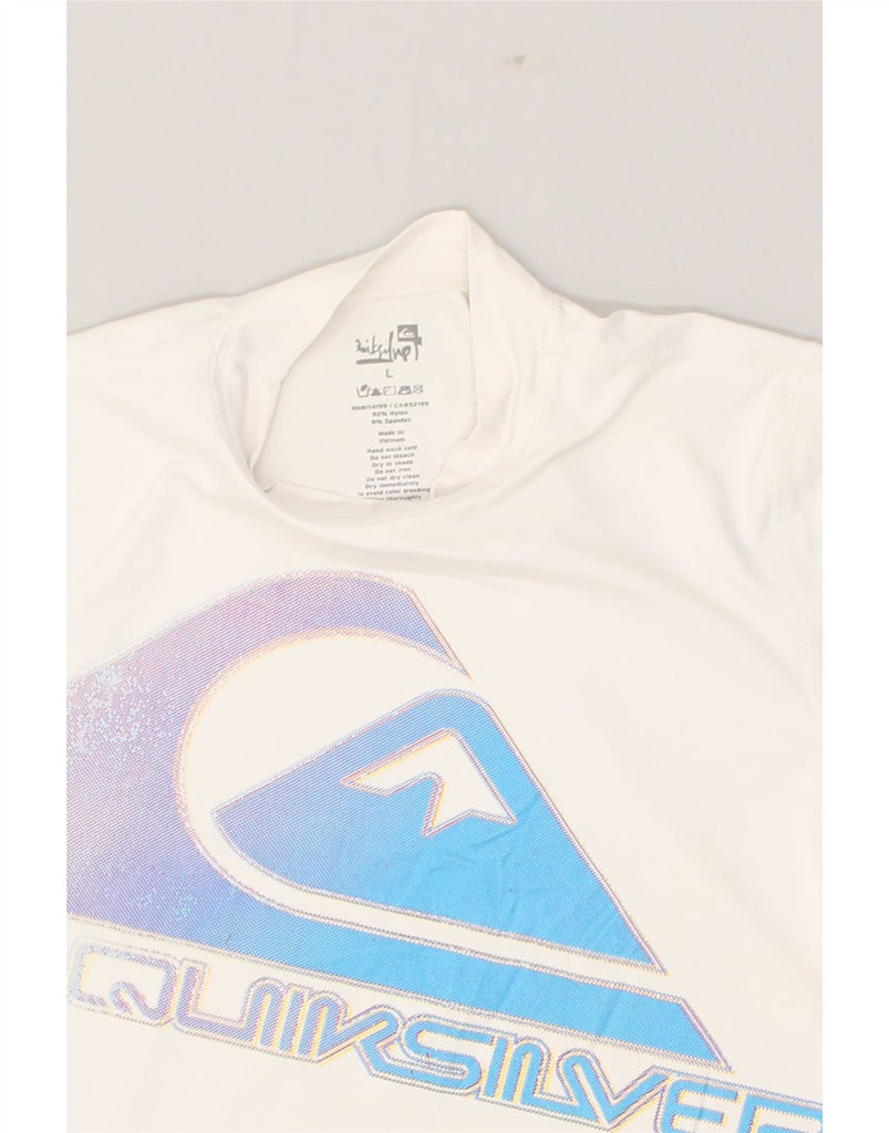 QUIKSILVER Womens Graphic T-Shirt Top UK 14 Large White Nylon | Vintage Quiksilver | Thrift | Second-Hand Quiksilver | Used Clothing | Messina Hembry 