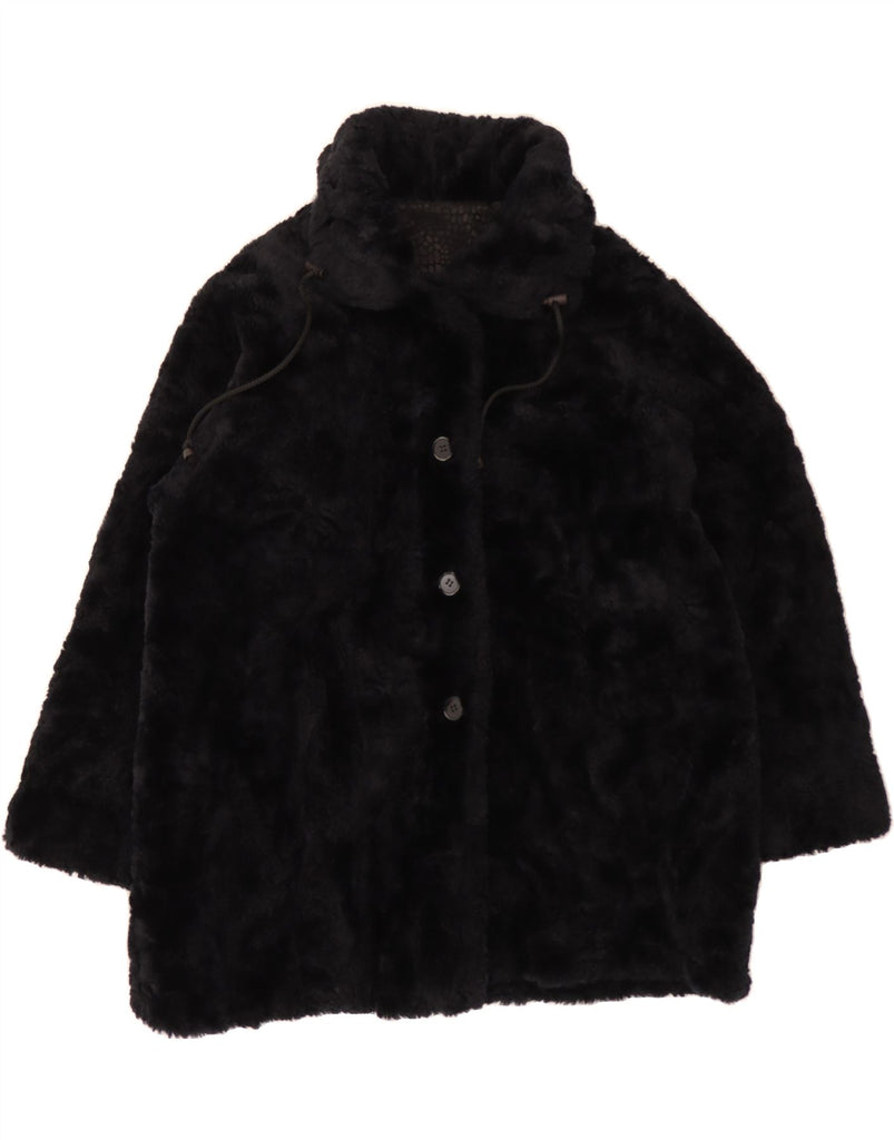 VINTAGE Womens Faux Fur Overcoat UK 18 XL Black Wool Vintage Vintage and Second-Hand Vintage from Messina Hembry 